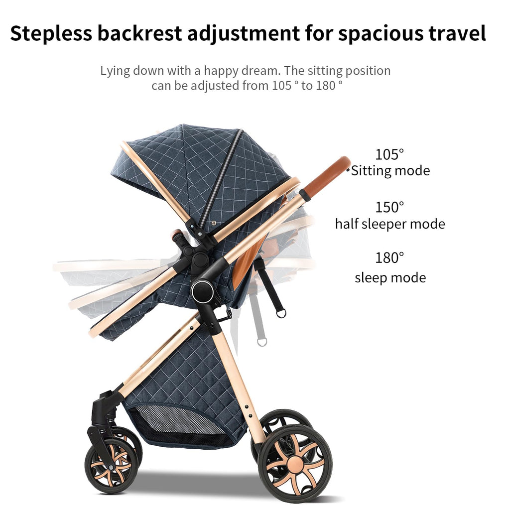 Doraystar 2 in 1 Baby Stroller with Bassinet Mode, Reversible Infant Pram, One-Click Folding, Newborn Travel Stroller, Convertible Toddler Standard Pram Carriage (X2US-Khaki)