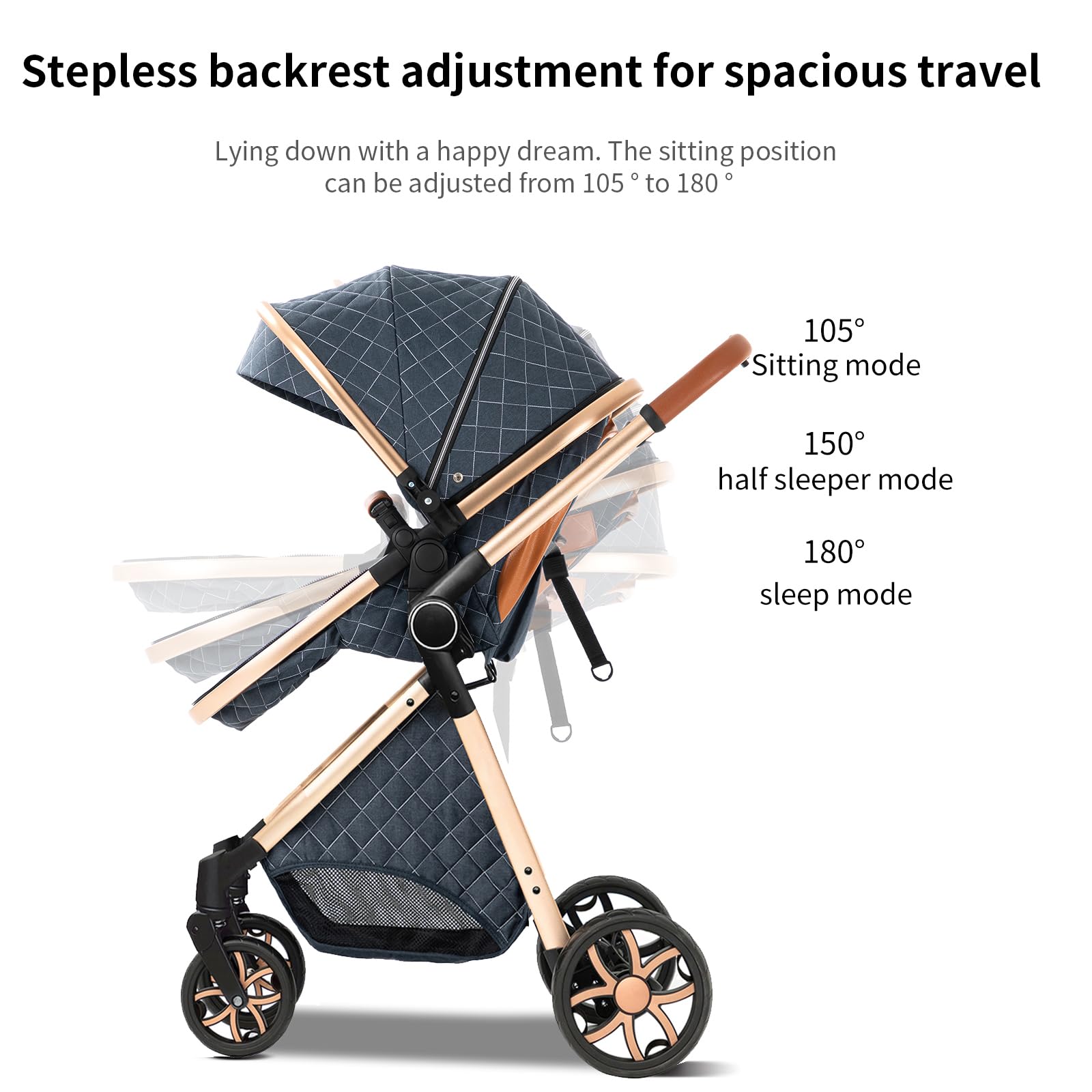 Doraystar 2 in 1 Baby Stroller with Bassinet Mode, Reversible Infant Pram, One-Click Folding, Newborn Travel Stroller, Convertible Toddler Standard Pram Carriage (X2US-Khaki)