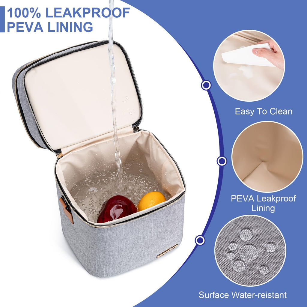 BABEYER Breastmilk Cooler Bag with Ice Pack Fits 6 Baby Bottles Up to 9 Ounce, Double Deck Leak-Proof Baby Bottles Bag with Shoulder Strap for Nursing & Working Mom, Grey