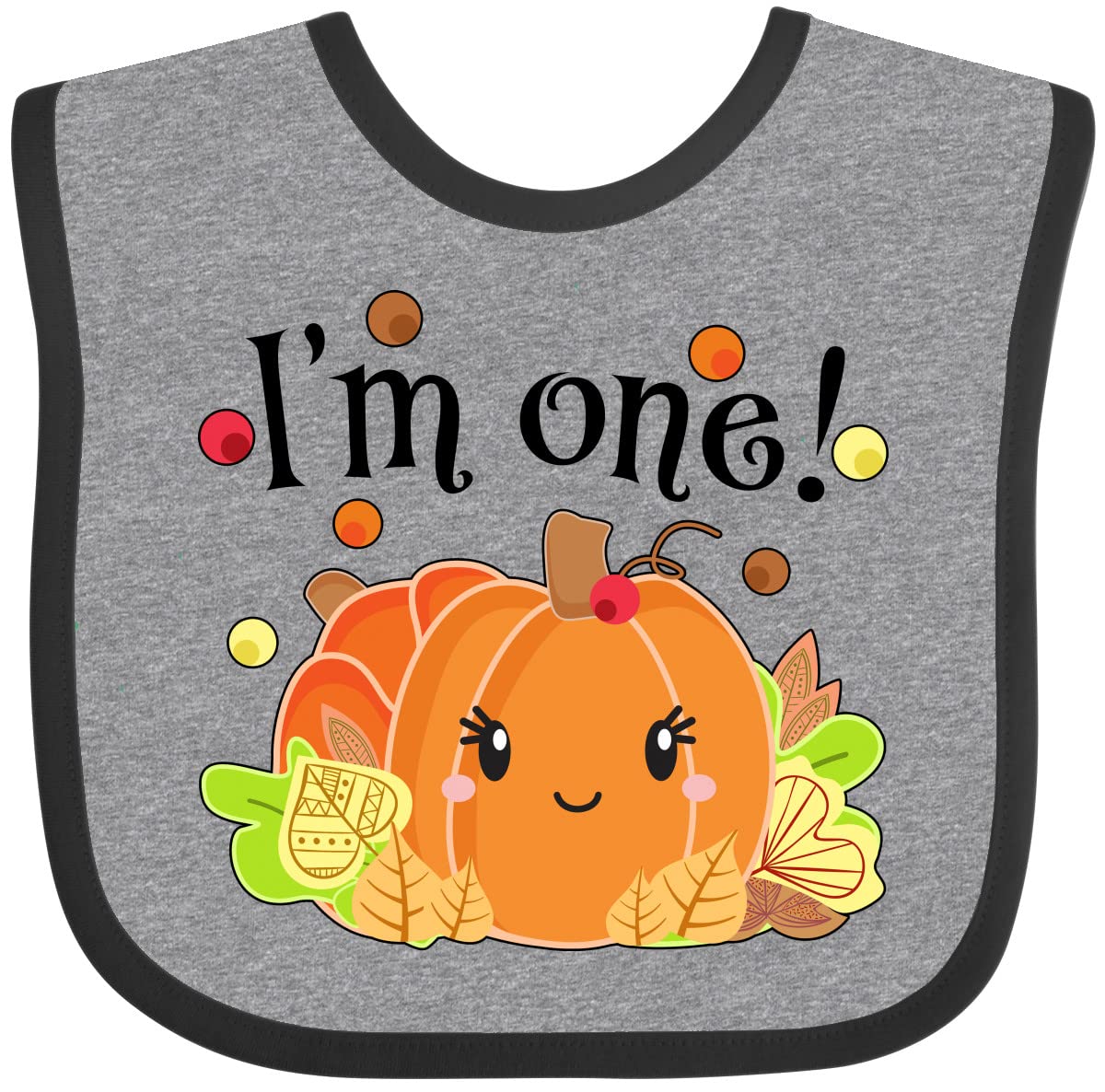 inktastic I'm One- Pumpkin Birthday Autumn Baby Bib Heather and White 331b5