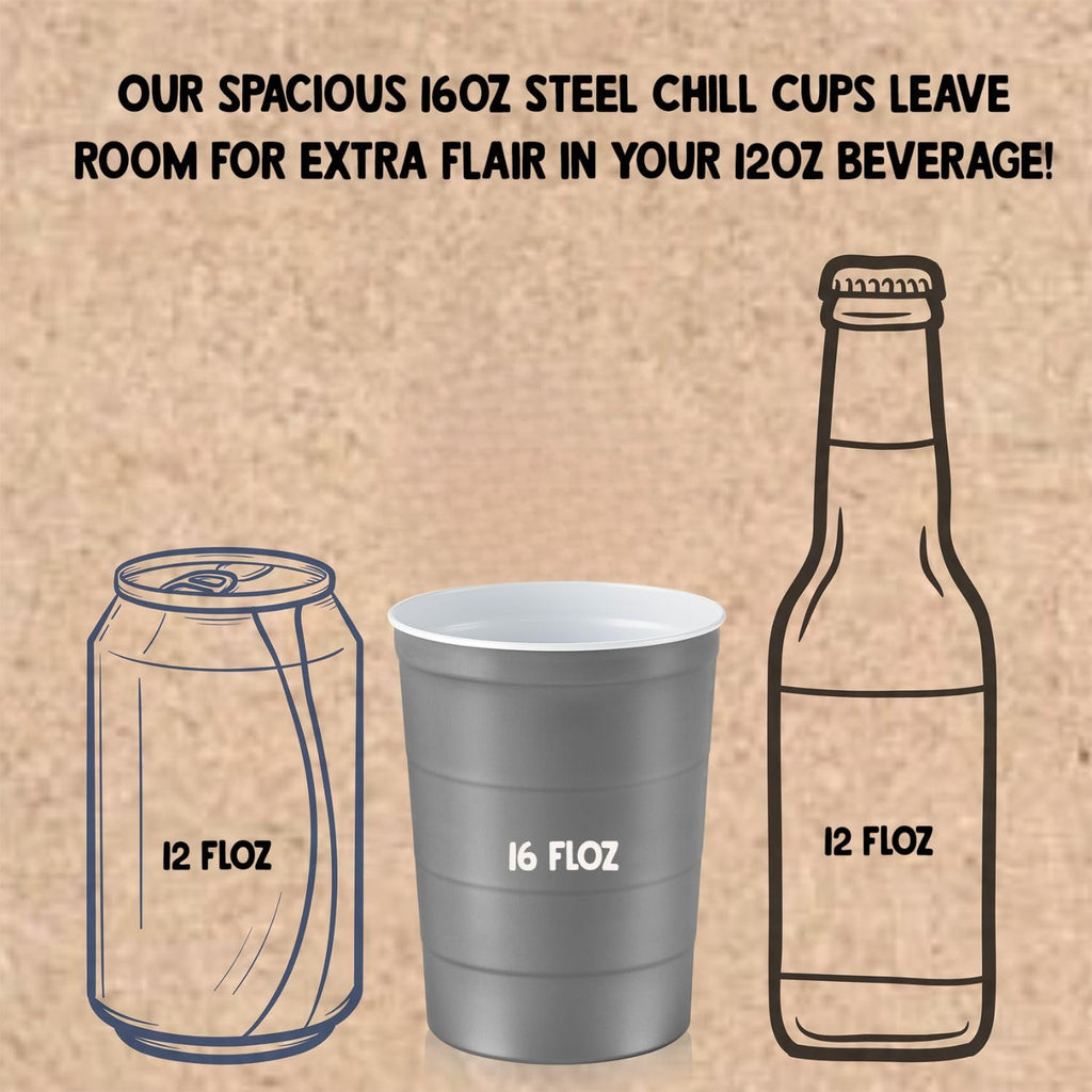 Steel Chill Cups 16 oz. Durable & Reusable Party Cups, Gray, 180 Count