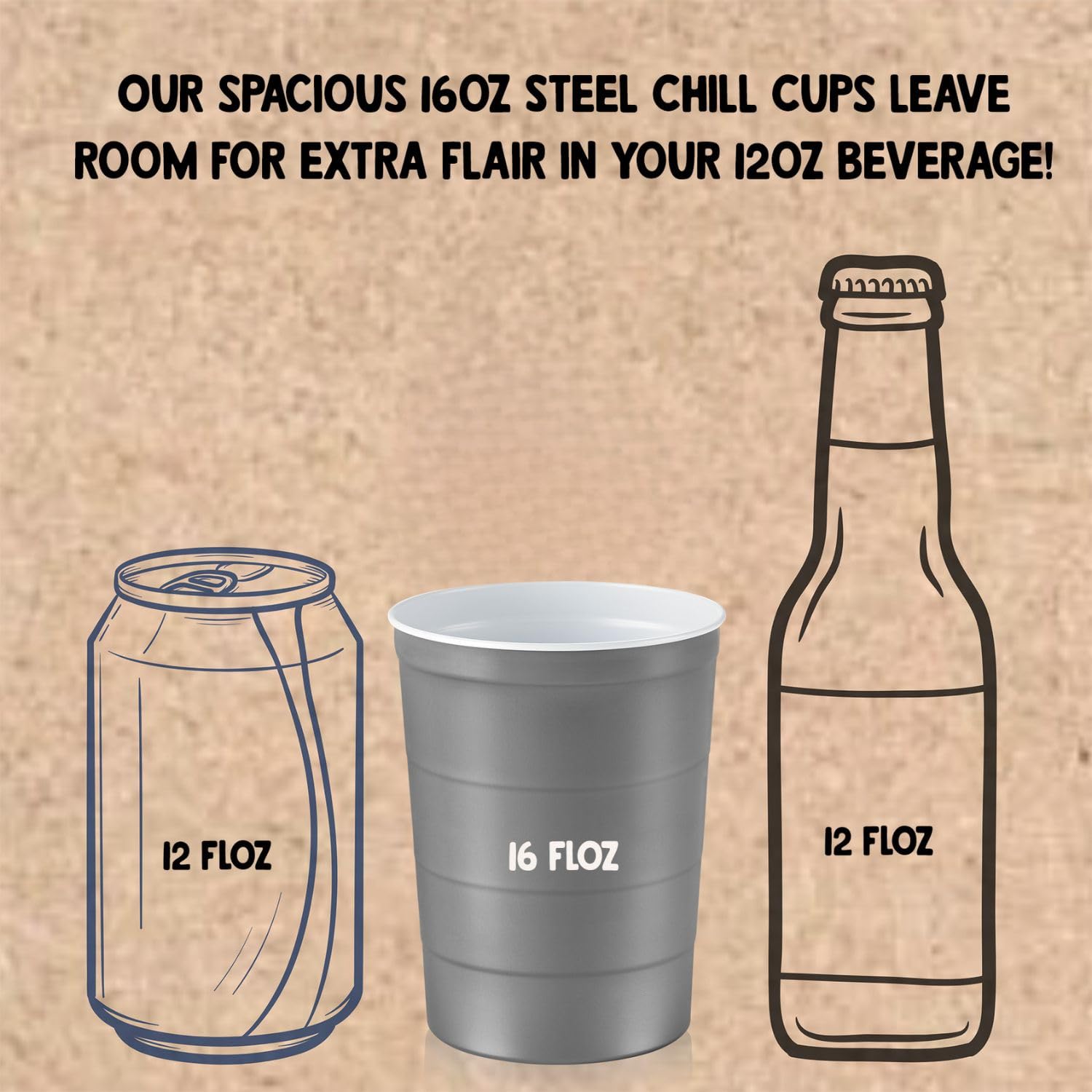 Steel Chill Cups 16 oz. Durable & Reusable Party Cups, Gray, 180 Count