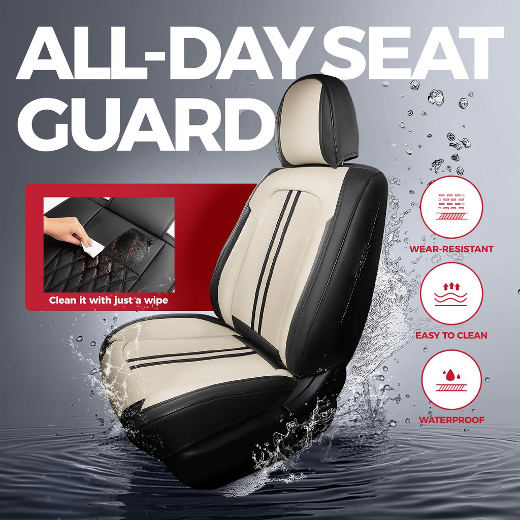 FREESOO Leather Seat Covers Full Set for Cars Trucks SUV, Beige Black