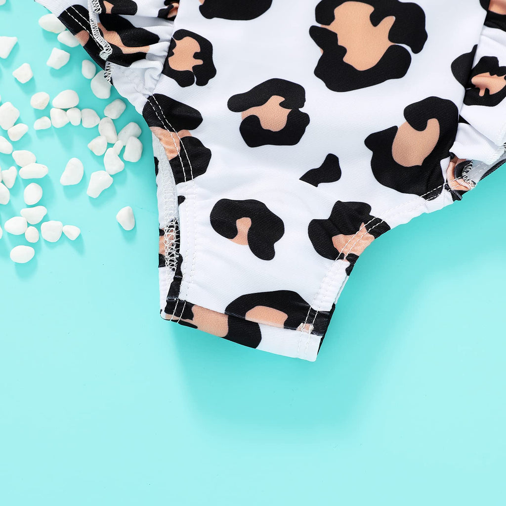 Happy Town One-Piece Infant Toddler Baby Girl Summer Swimsuit Watermelon Leopard Ruffle Swimwear Bikini Bathing Suit (Leopard, 6-12 Months)