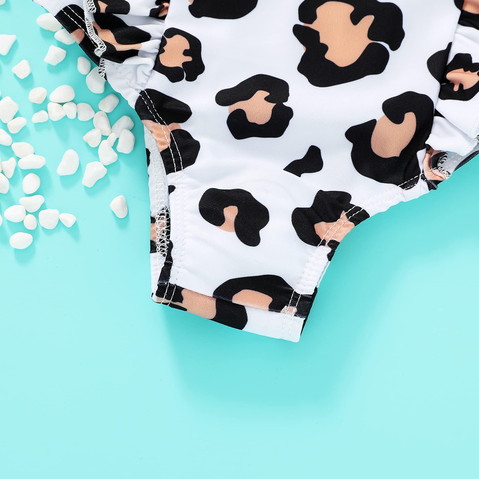 Happy Town One-Piece Infant Toddler Baby Girl Summer Swimsuit Watermelon Leopard Ruffle Swimwear Bikini Bathing Suit (Leopard, 6-12 Months)
