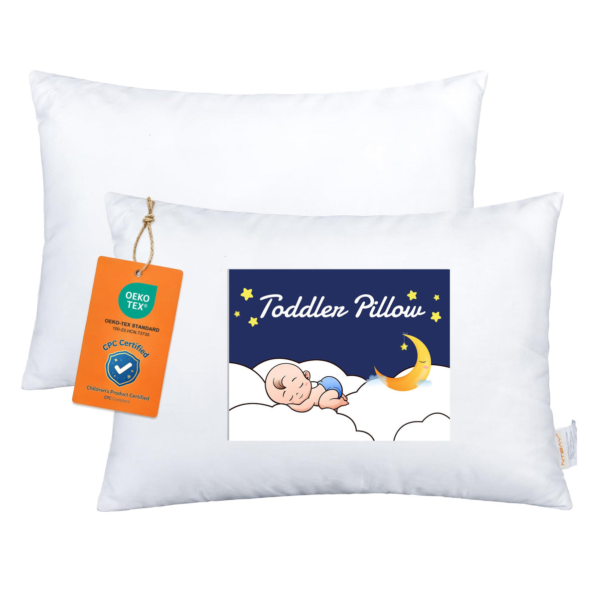 NTBAY Cotton Toddler Pillows, Set of 2, 13 x 18, White