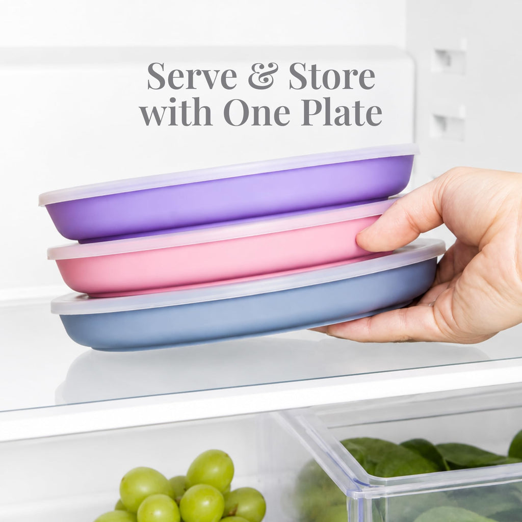 WeeSprout Baby & Toddler Non-Suction Plates with Lids, 100% Food Grade Silicone Plates, Premium Hard Plastic Lids, Unbreakable Design, Microwave & Dishwasher Safe, 3 Pack