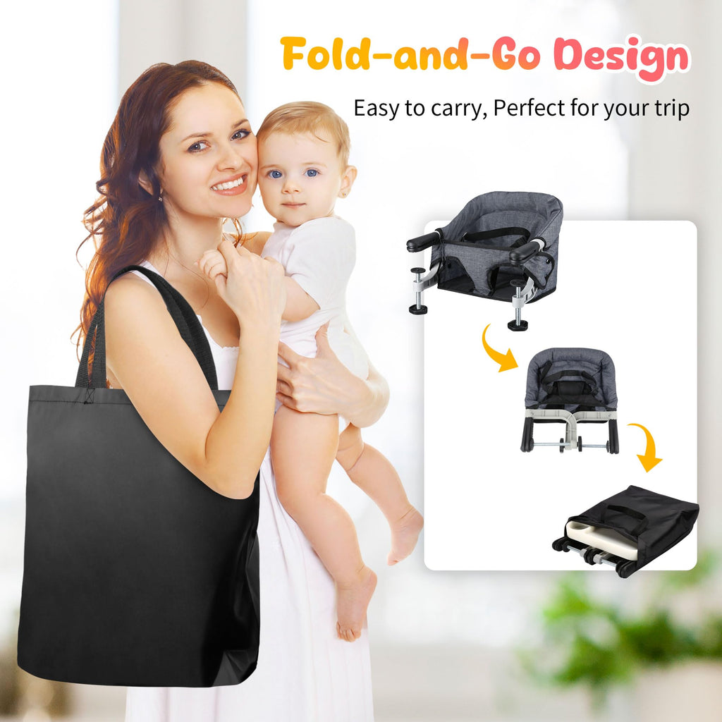 Toogel Hook On High Chair with Tray, Secure Harness & Alloy Clamp, Grey