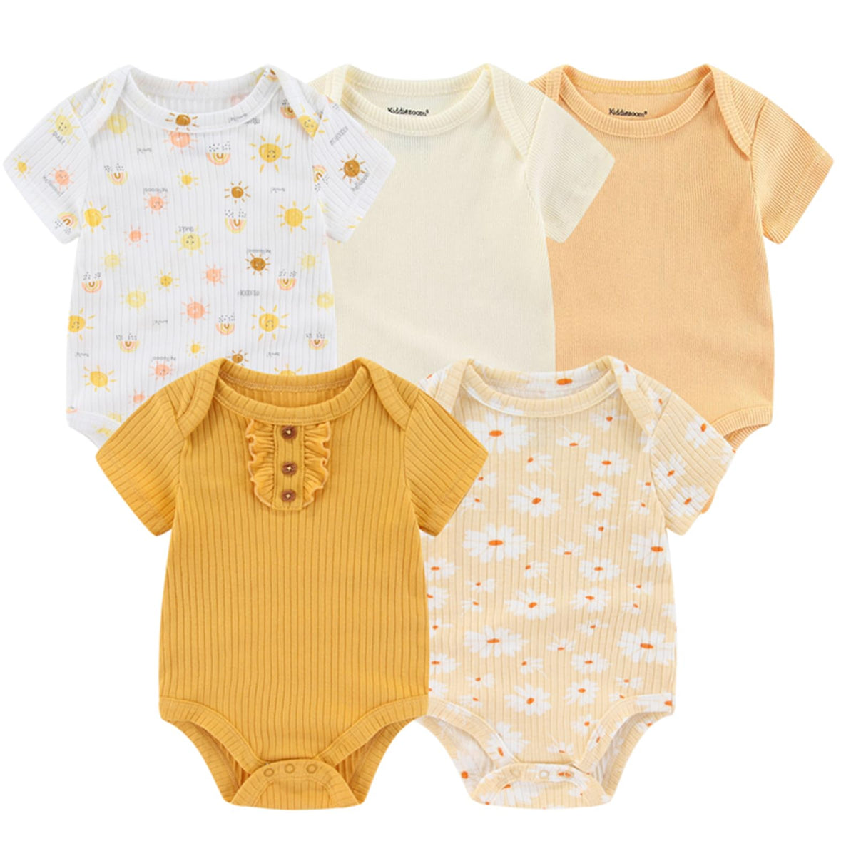 Kiddiezoom Newborn Baby Unisex Cotton One-Piece Bodysuits Baby Gift 5-Pack Clothes