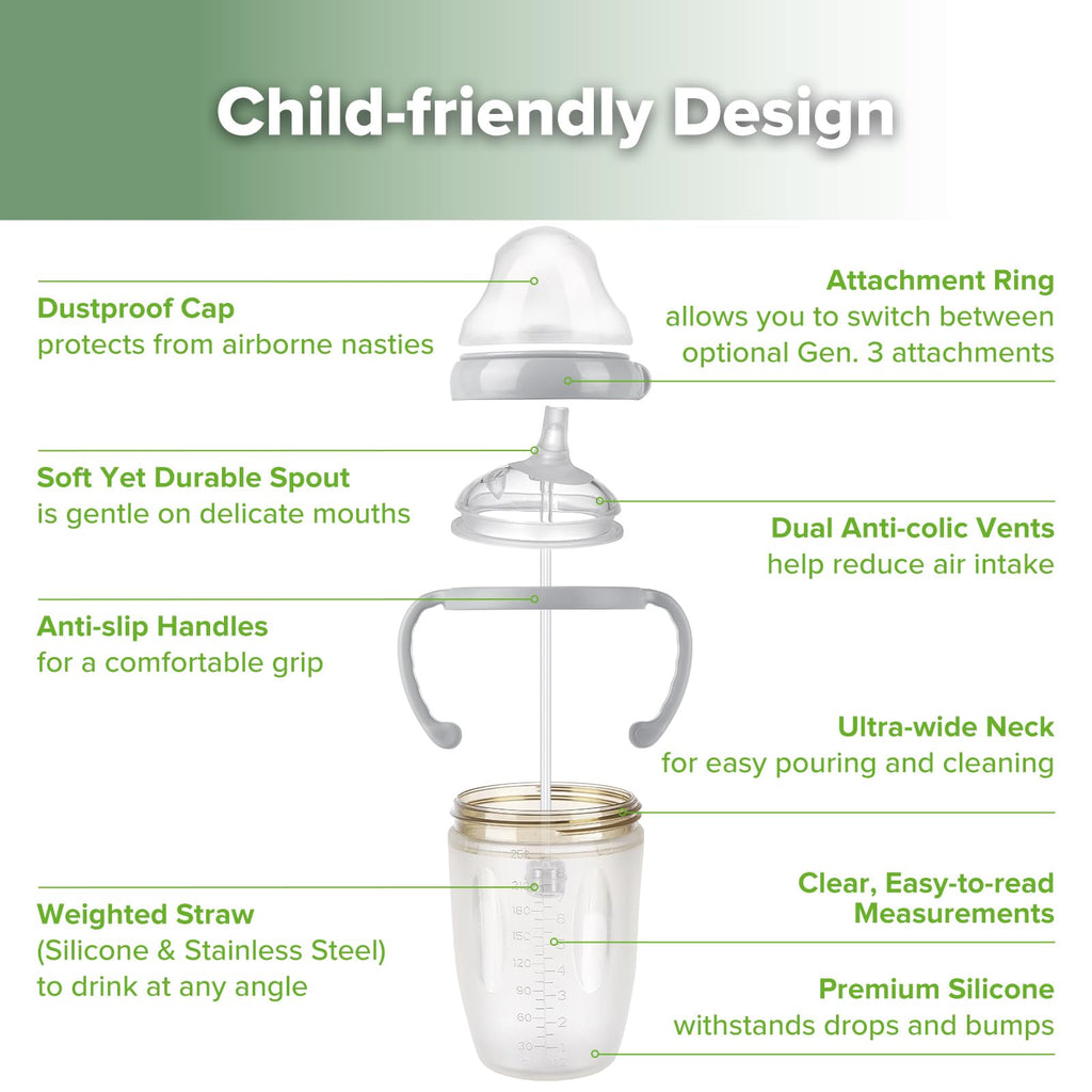 haakaa Weighted Straw Sippy Cup for 6+ Month Old, Silicone Baby Straw Cup Toddler Water Bottle with Straw Brush, 8oz/250ml, Grey