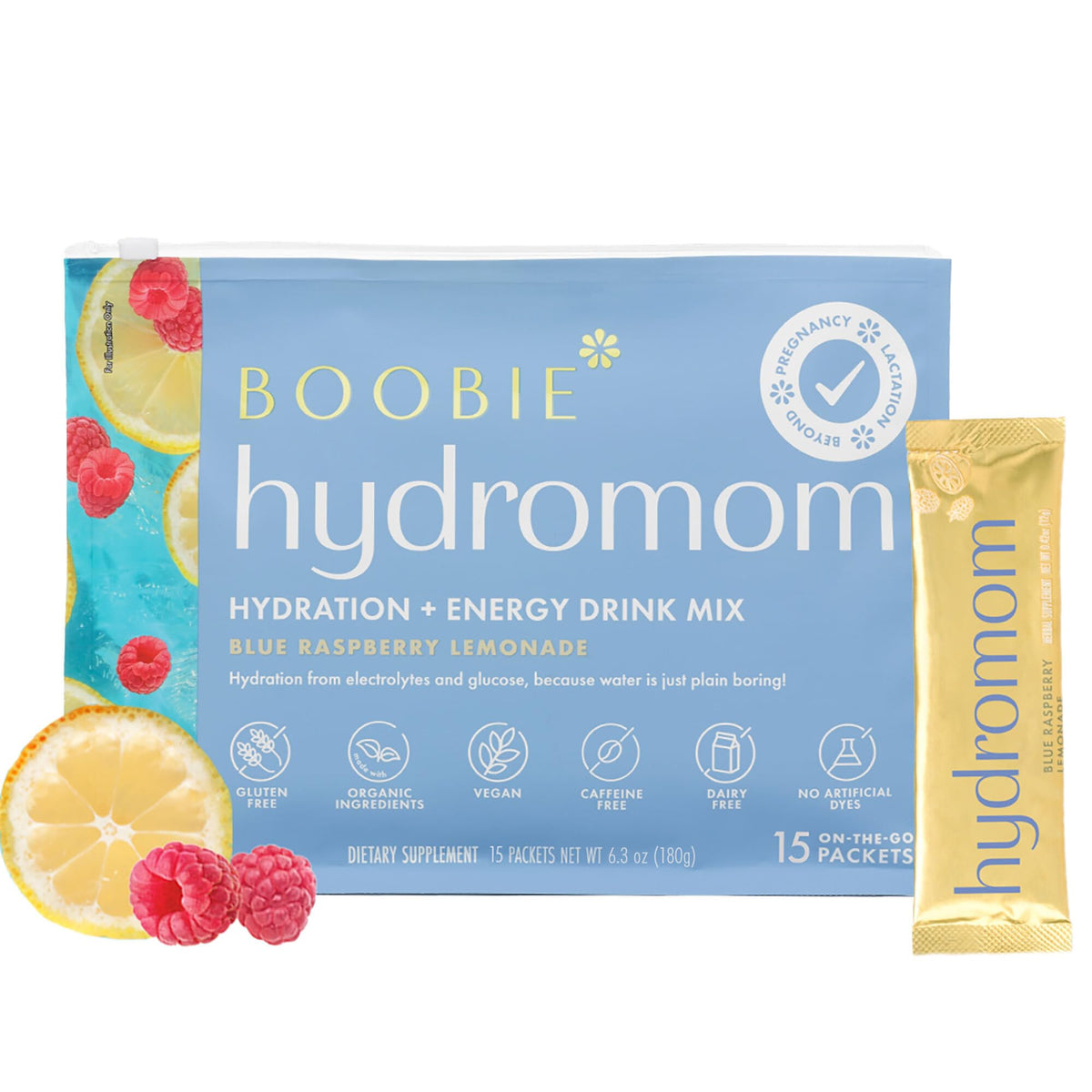 Boobie Hydromom Electrolyte Mix Hydration Boost - Blue Rasp Lemonade 15 Ct