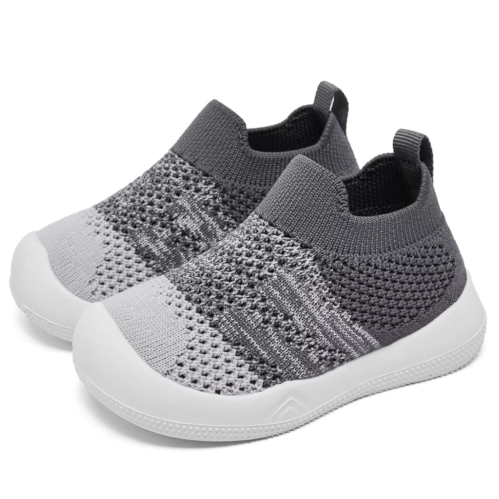 Baby Shoes Girls Boys Baby Sock Shoes with Non Slip Soft Rubber Sole Infant First Walking Sneaker Toddler Slipper Lightweight 9-12 Months Gradient Grey