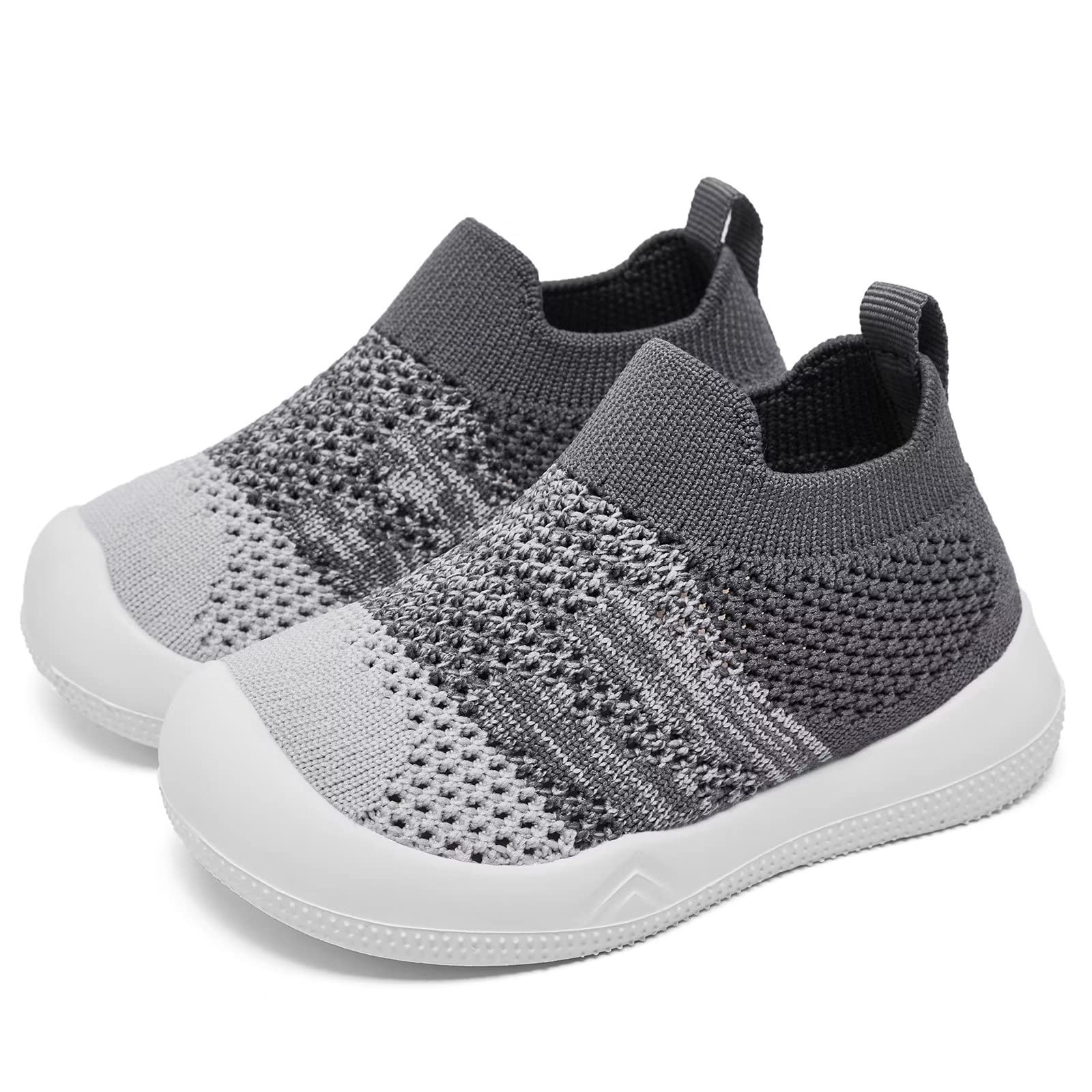 Baby Shoes Girls Boys Baby Sock Shoes with Non Slip Soft Rubber Sole Infant First Walking Sneaker Toddler Slipper Lightweight 9-12 Months Gradient Grey
