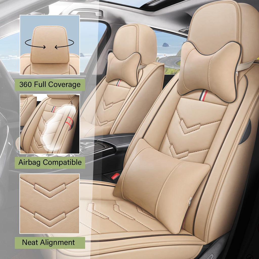 TENDER GLOW Leather Car Seat Covers Fit for LR Range Rover Sport 2023-2025, 5 Seater Waterproof and Wear-Resistant Seat Cover Interior Accessories(Full Set with Pillow,Beige)