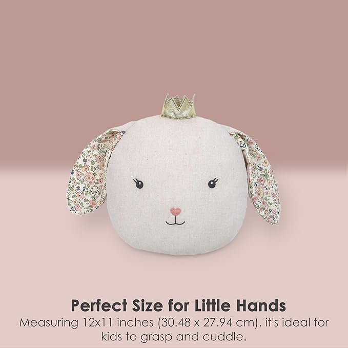 MON AMI Faith Bunny Accent Décor Pillow 12x11”, Plush Rabbit Cuddle Cushion, Decorative Throw Pillow for Child’s Nursery, Bed, Couch, Cute Room Décor
