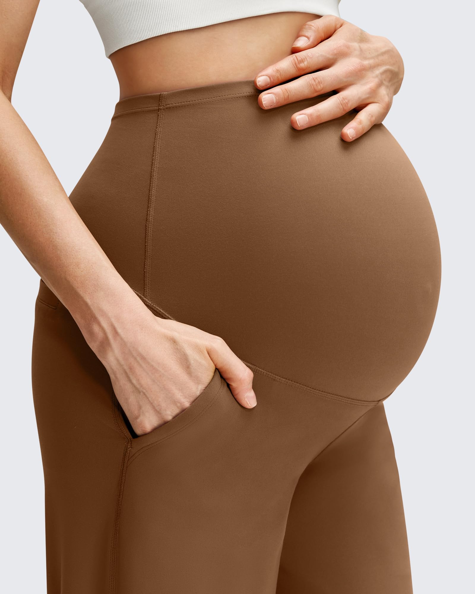 G4Free Maternity Dress Pants Over the Belly for Work,Dark Coffee,M,Regular