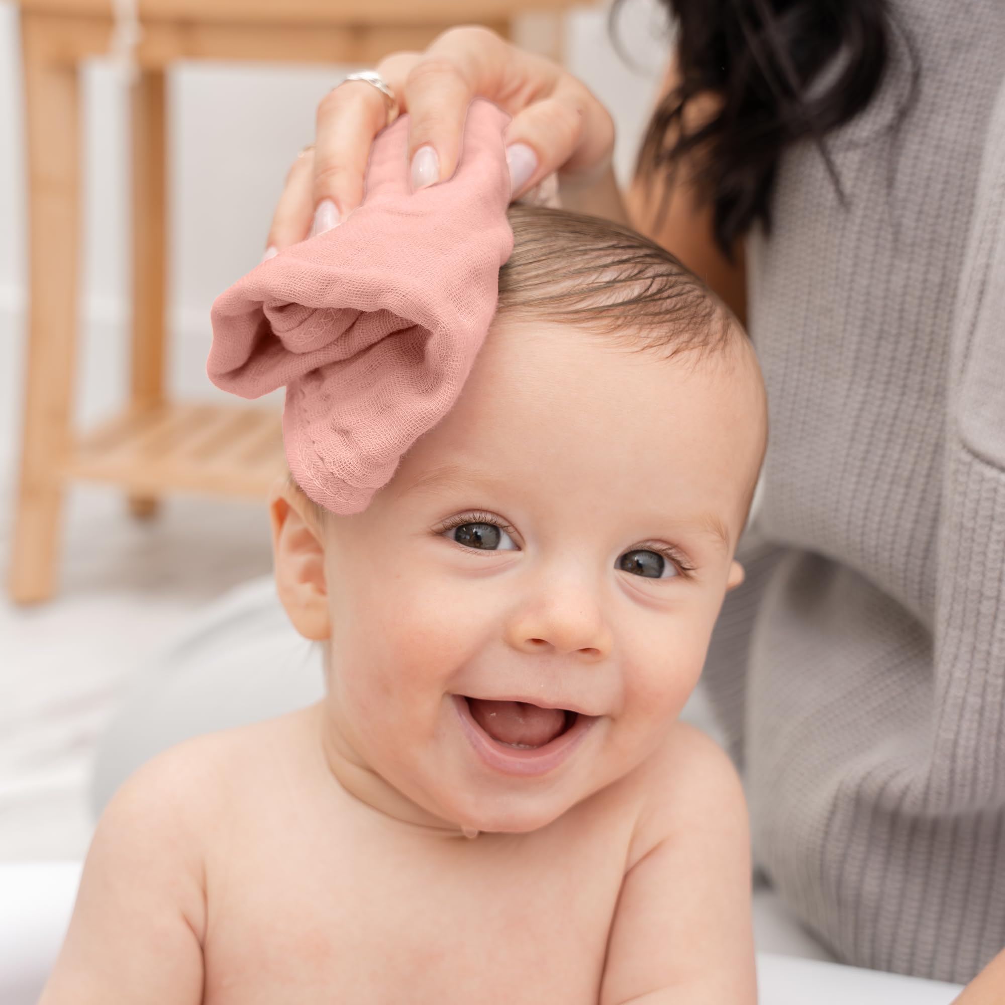 Comfy Cubs Muslin Baby Washcloths 10 Pk - Cotton Wash Cloths - Bold Blush