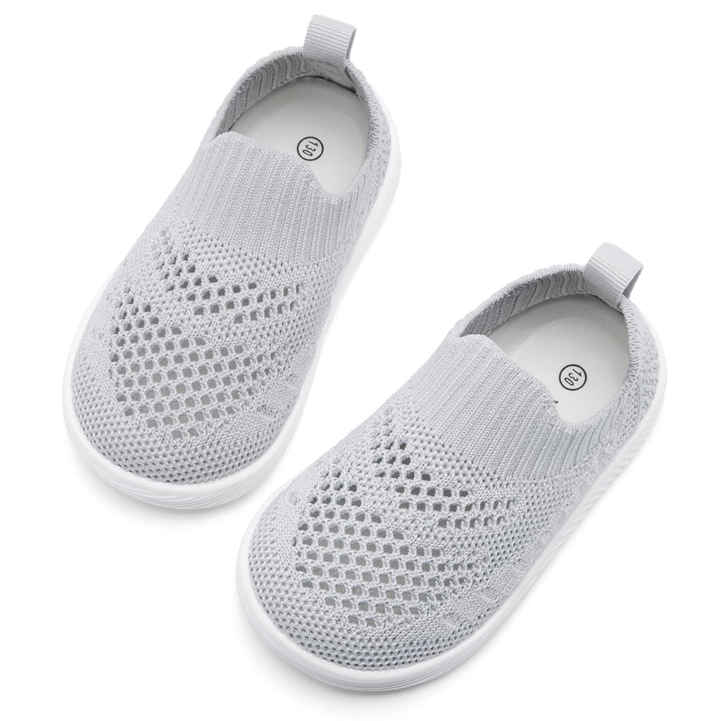 MORENDL Toddler Shoes Baby Walking Sock Shoes Non-Slip Breathable Boys & Girls Sneakers Infant Tennis Shoes Mesh Grey 6-9Months