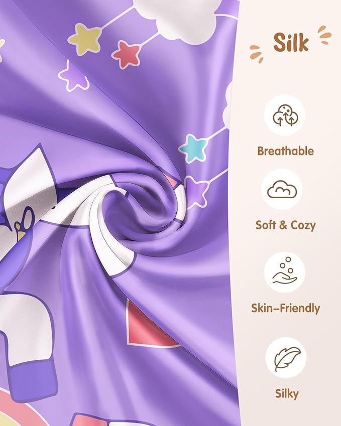 Toddler Pillowcases 13"x18" for Kids - Cute Cartoon Soft Breathable Silk Pillow Cases for Hair and Skin with Hidden Zipper for Girls Fun Kawaii Design for Bedding, Two Unicorns