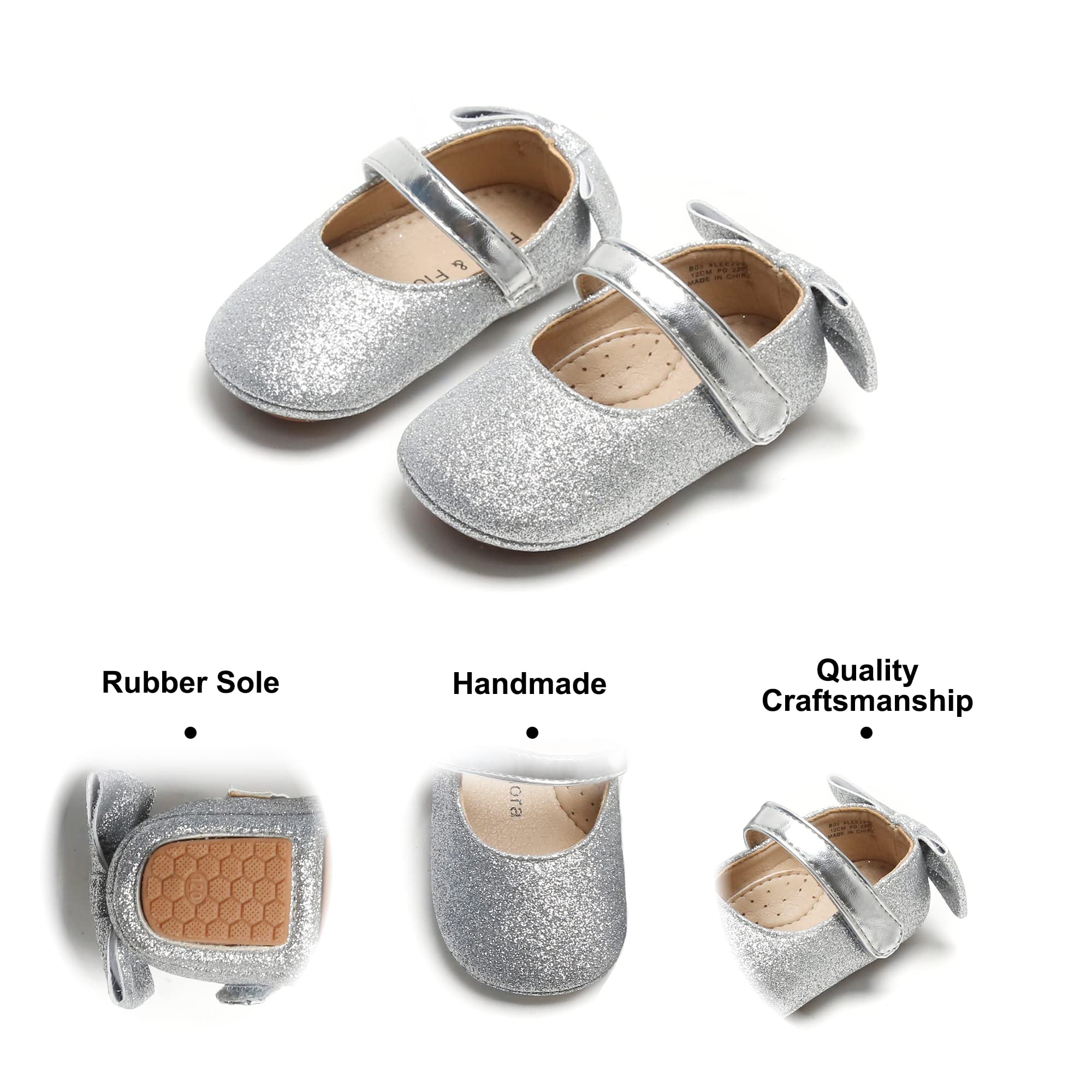 Felix & Flora Soft Sole Leather Gold Baby Shoes - Infant Baby Walking Shoes Moccasins - Rubber Sole Crib Shoes(Silver,18-24 Months)