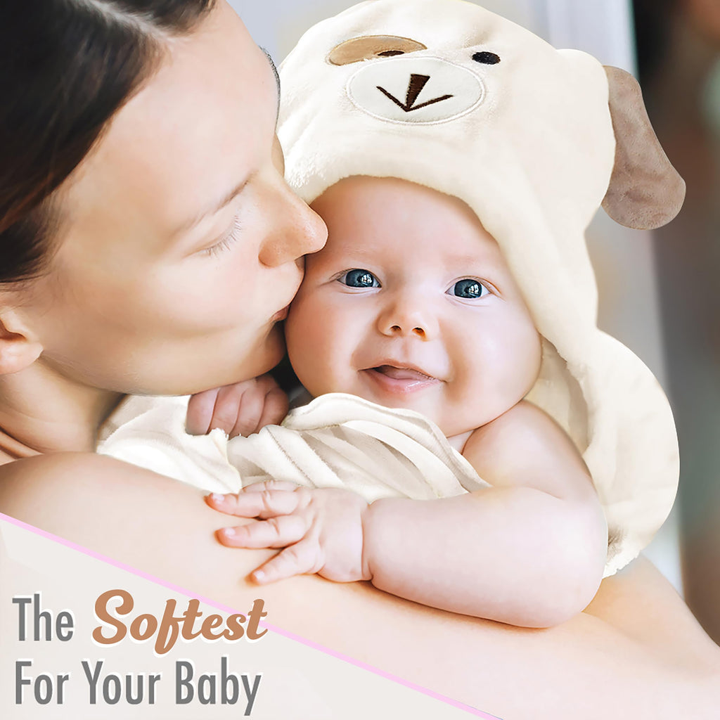 FOREVERPURE Baby Hooded Towel, Soft Viscose made of Bamboo, 35 x 35, Cream