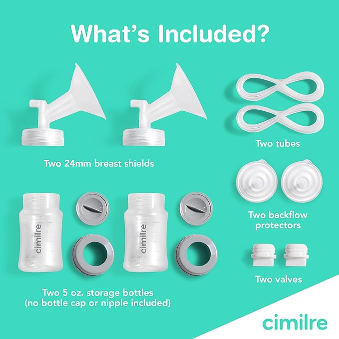 Cimilre 24MM Breast Milk Collection Kit, Double Pumping Breast Milk Collector Kit to Store Breast Milk, Includes Breast Shields, Valves, Backflow Protectors & Bottles