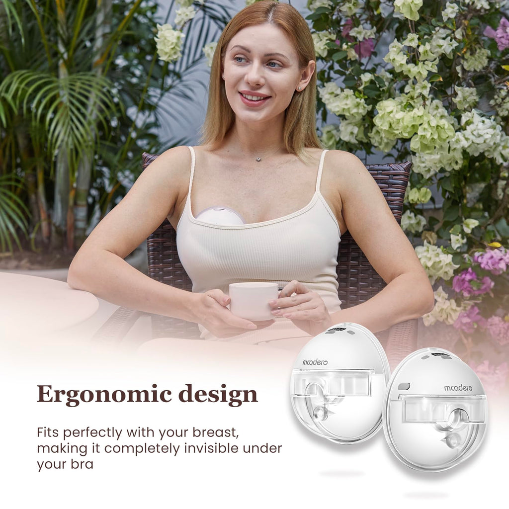 Mcadero M1 Upgrade Wearable Breast Pump with 4 Modes & 12 Levels，Breastfeeding Pump with LED Display，Ultra Quiet & Lightweight，2 Pack White