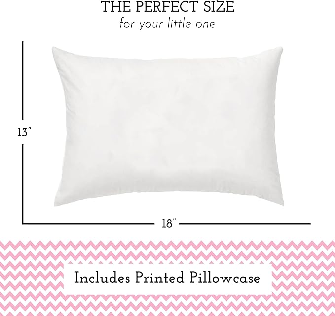 Little Sleepy Head Toddler Pillow with Pillowcase 13x18 - Kids Pillow for Sleeping - Better Neck Support Ergonomic Pillow and Toddler Pillowcase - Best Pillows for Kids (Chevron Pink)