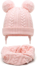 Duoyeree Toddler Winter Hat with Earflap Scarf Hood Thick Warm Kids Skull Cap for Baby Girls Boys