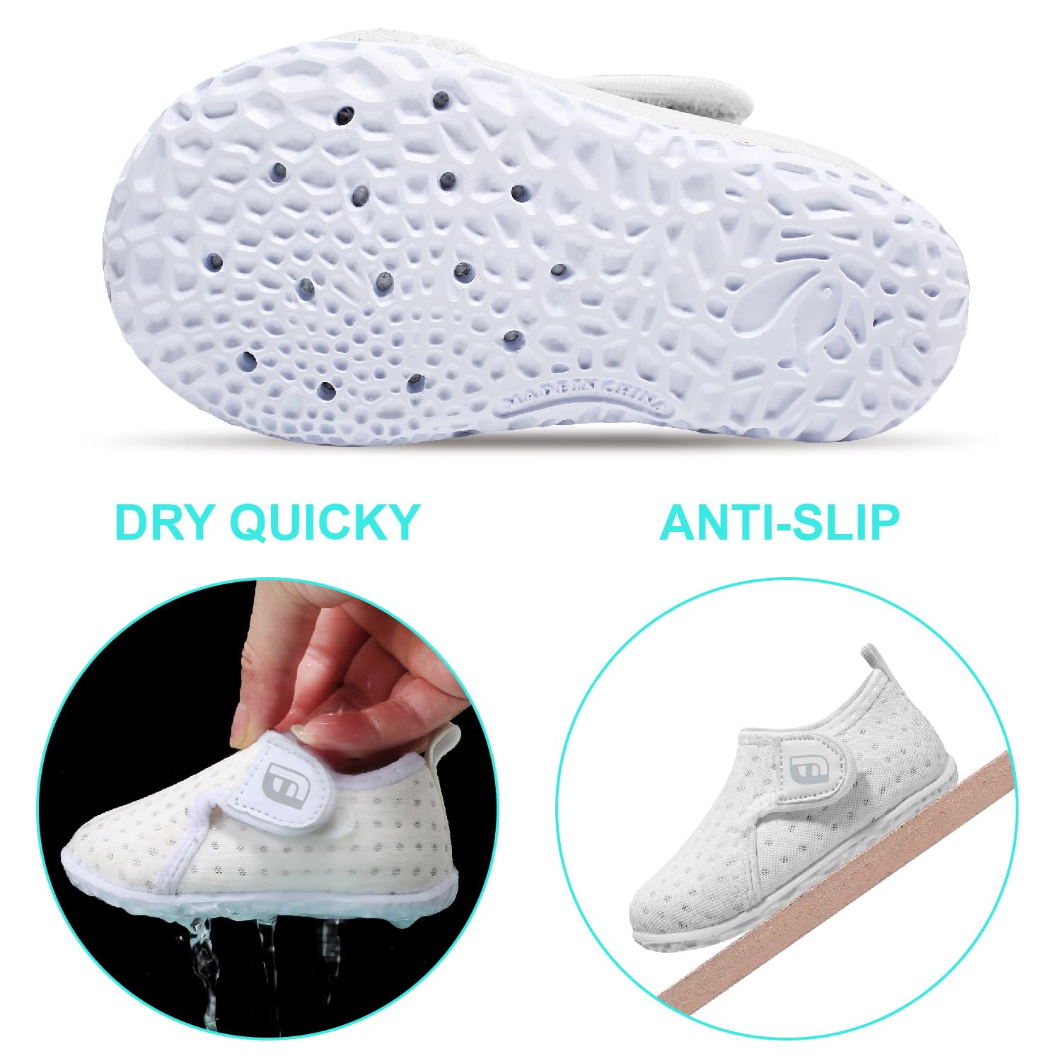 JOINFREE Toddler Boys Girls Aquatic Water Shoe Slip On Walking Sneakers Shoes for Kids White 18-24 Months Infant