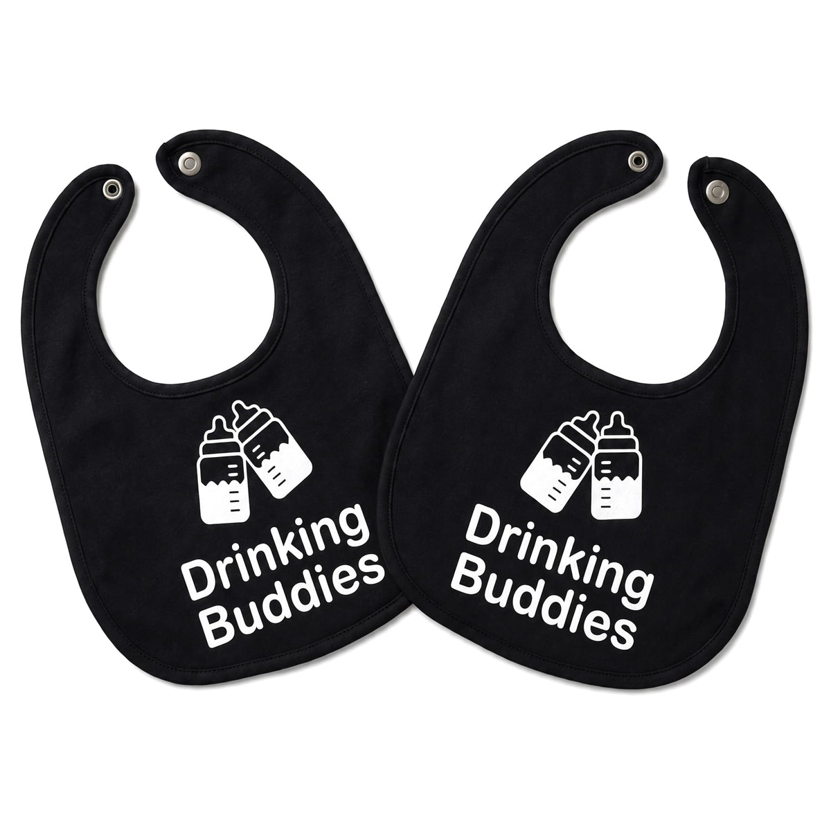Twinstuff 100% Cotton Drinking Buddies Twin Bibs Sets for Babies, Black