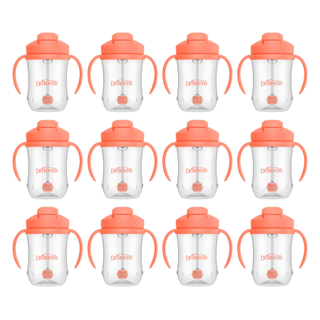 Dr. Brown's Milestones Baby's First Straw Cup, Training Cup with Weighted Straw, 9 oz/270 mL, BPA-free, 6m+, Coral, 12-Pack