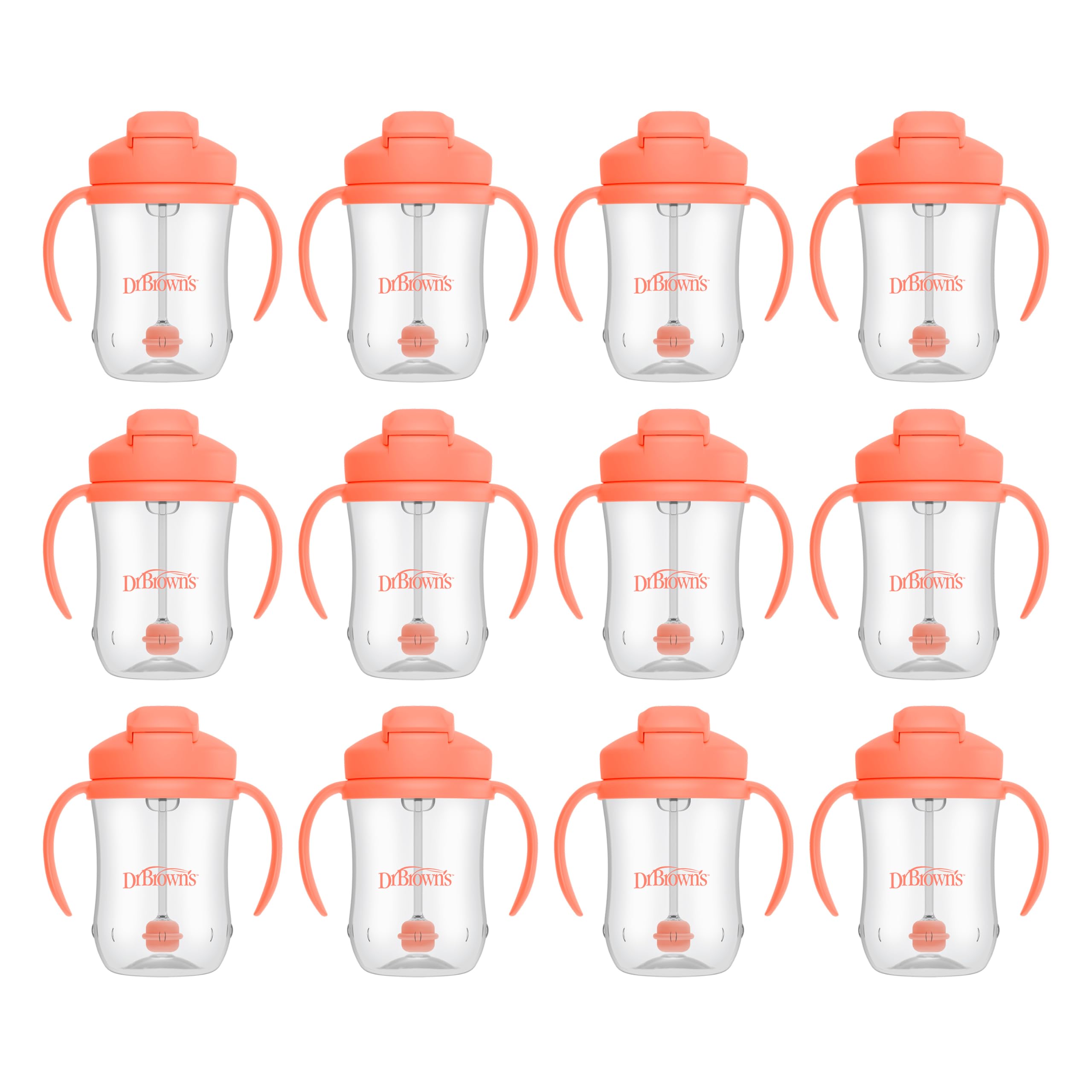 Dr. Brown's Milestones Baby's First Straw Cup, Training Cup with Weighted Straw, 9 oz/270 mL, BPA-free, 6m+, Coral, 12-Pack