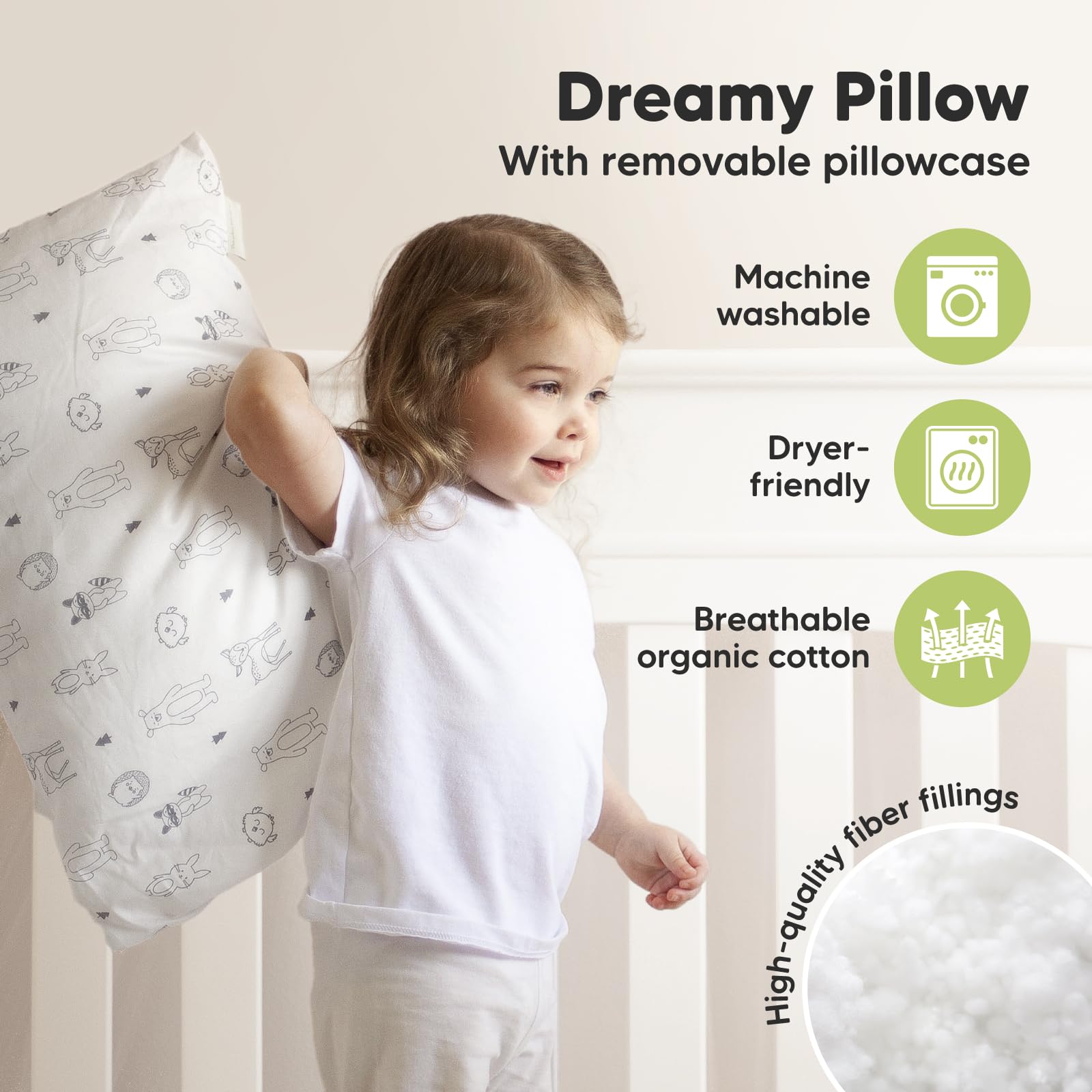 KeaBabies Organic Toddler Pillow with Pillowcase, Jumbo 14X20 (KeaFriends)