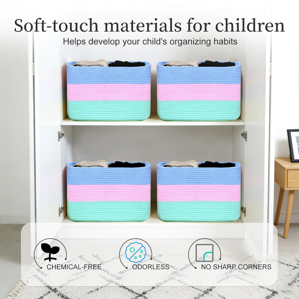 Hopegiver 1 Pack Rainbow Woven Storage Baskets for Shelves, 15x11x10 Inch Cotton Rope Decorative Organizer Bins for Blanket Clothes Book Baby Pet, Colorful Toy Basket for Playroom, Kids Room, Nursery