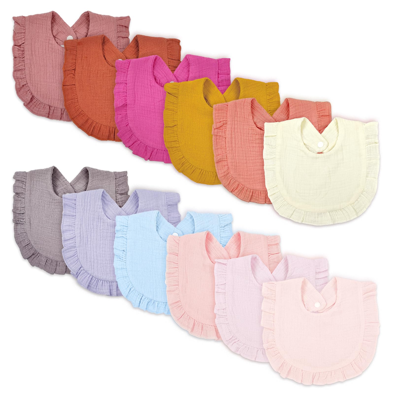 DOSMINE Baby Muslin Bibs 12 Pack Ruffle Drool Bibs for Teething