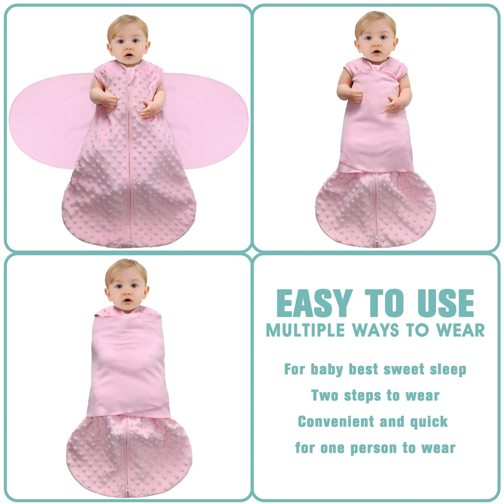 BSTOPPT Fleece Newborn Sleep Sack Baby Swaddle,3-Way Adjustable Wearable Blanket,2 Pack Fleece Swaddling sleeping bag TOG 2.0， (Gray & Pink, 6-12 Months)