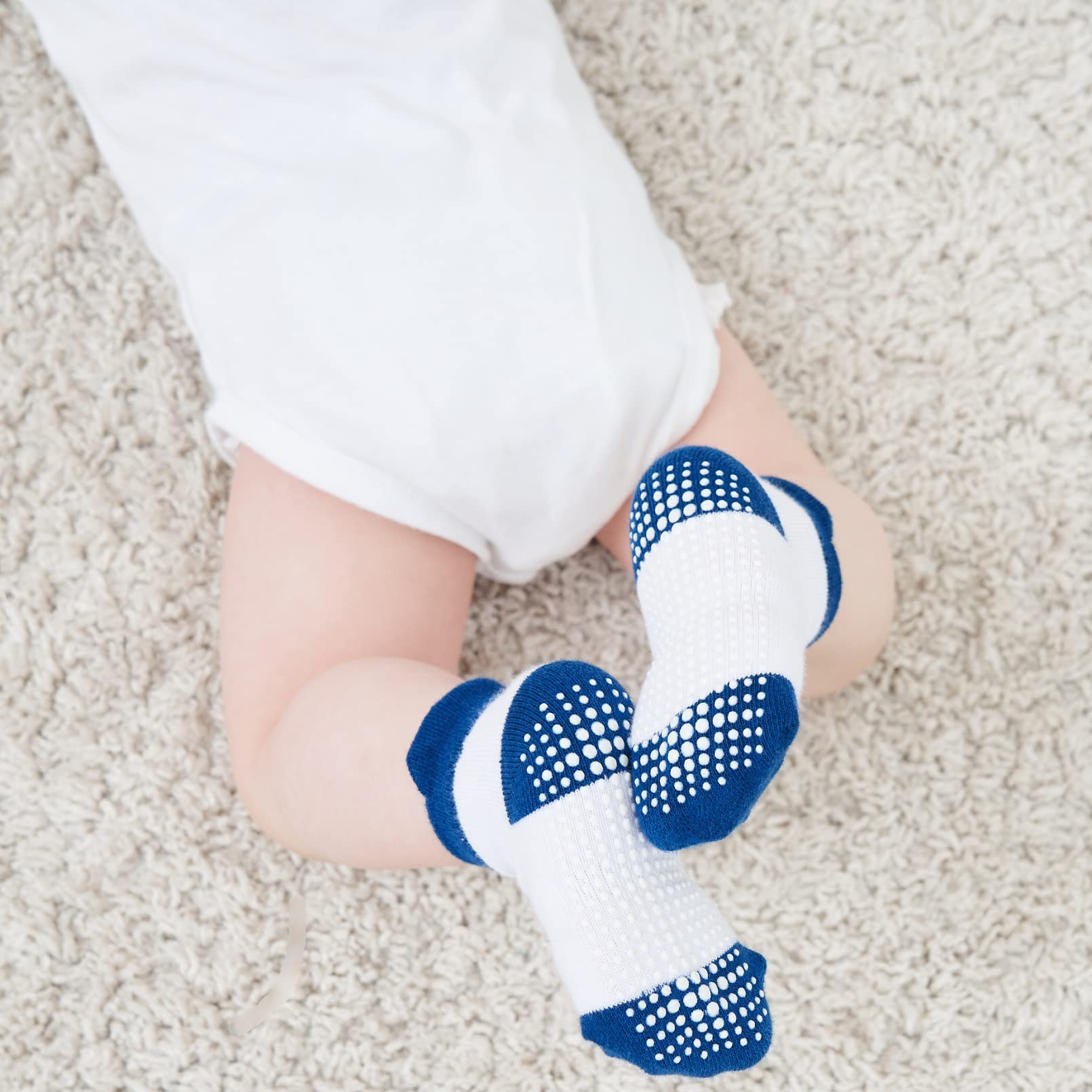 ZAPLES Baby Boys Non Slip Grip Ankle Socks with Anti Skid Soles for Infants Toddlers, Color-Blocked/Solid, 12-36 Months