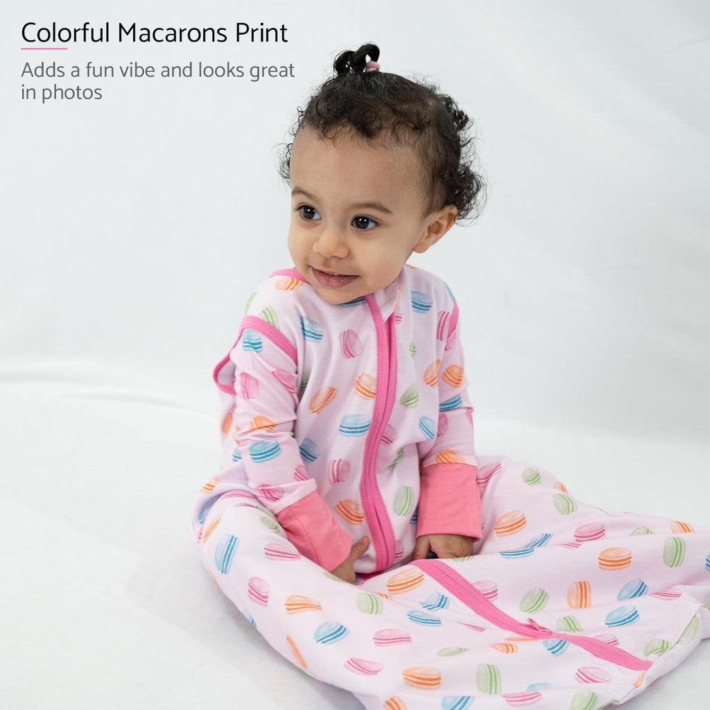 LollyBanks Baby Sleep Sack for Girls, 100% Cotton Comfortable Sleep Sack 0-6 Months with 2-Way Zipper, Soft and Lightweight 0.5 TOG Baby Wearable Blanket, Baby Essentials (Macaron Print)