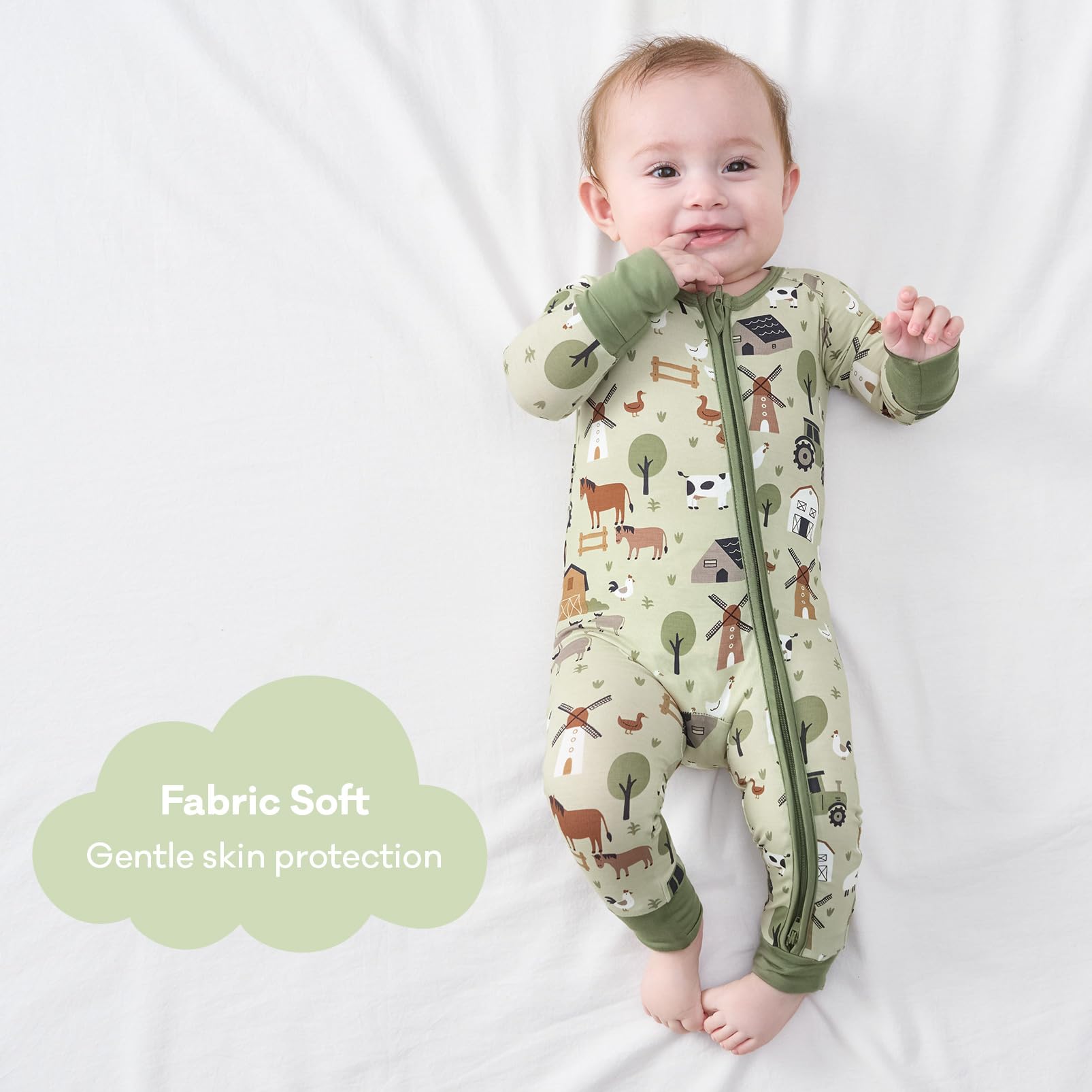 pureborn Baby Boy Sleeper Viscose from Bamboo Zipper Footies Farm 6-12M