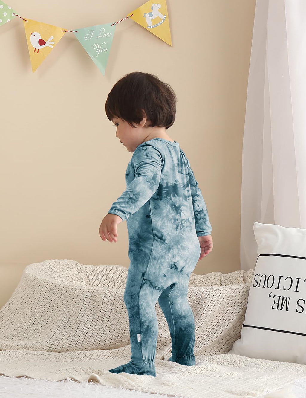 Jimonda Baby Girls Boys Bamboo Rayon Pajamas,Footed Pjs(Blue&Green&Co,18-24M)