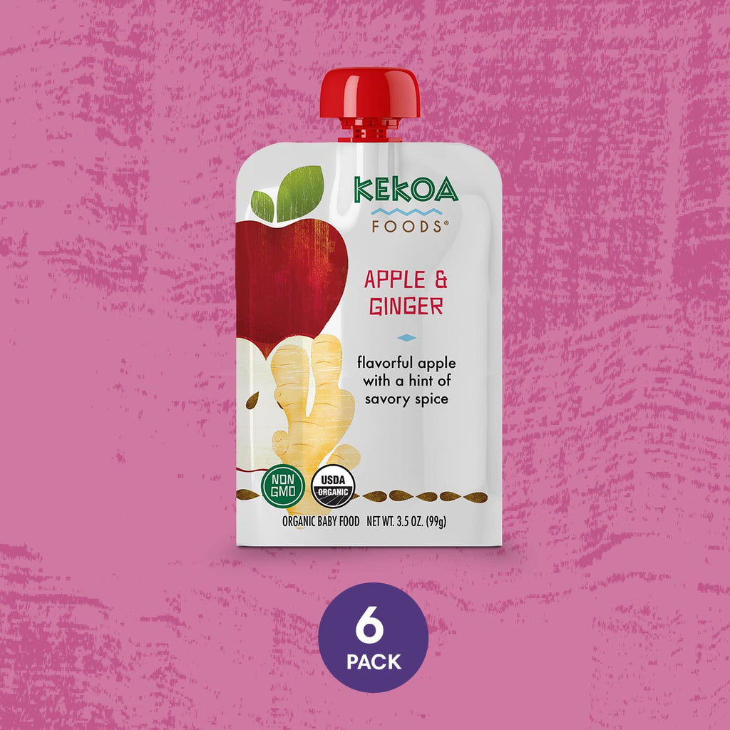 Kekoa Foods 100% USDA Certified-Organic Vegetarian Baby Food Puree Starter Packs: Gluten-Free, Vegan 3.5 oz Squeeze Pouches (12 Pack) | Apple Ginger, Squash & Kale w/Turmeric | High Fiber & Vitamins