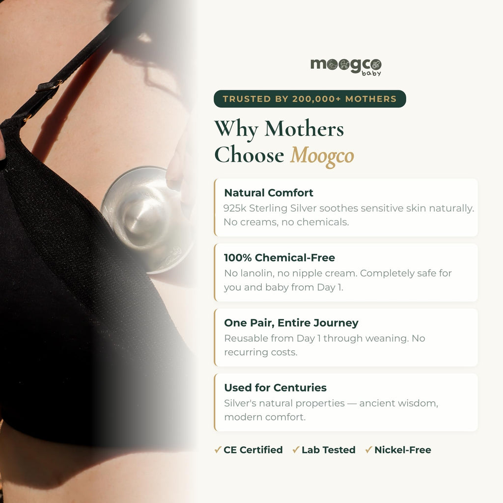 MOOGCO The Original Silver Nursing Cups - Nipple Shields for Nursing Newborn - Breastfeeding Essentials - Newborn Essentials Must Haves - Nipple Covers Breastfeeding - 925 Silver (X-Large)