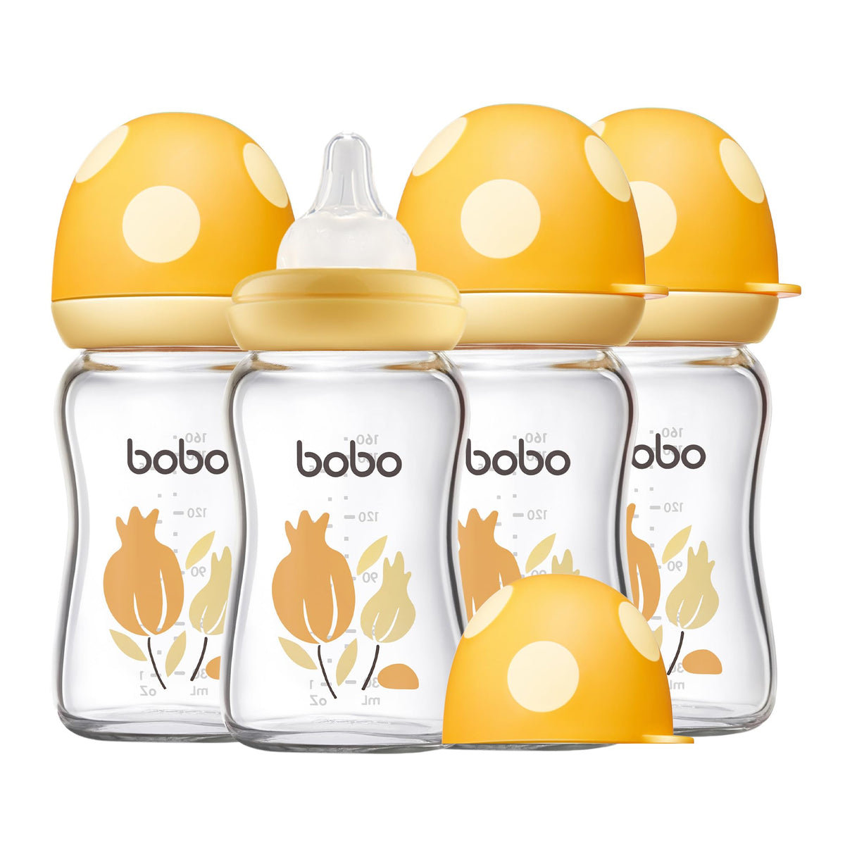 YOHKOH Natural Glass Baby Bottles, 8.8oz Red-A 4‑Pack