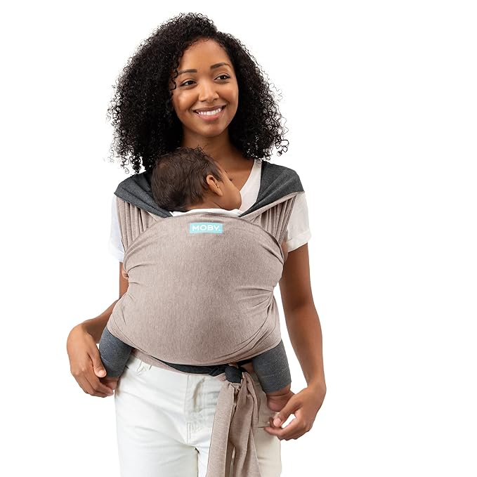 Moby Baby Wrap Carrier Reversible for Newborns to Toddlers (8-33lbs), Infant Sling Carrier, Ultra Lightweight & Hands Free Design, Adjustable for All Body Types (Taupe/Charcoal)