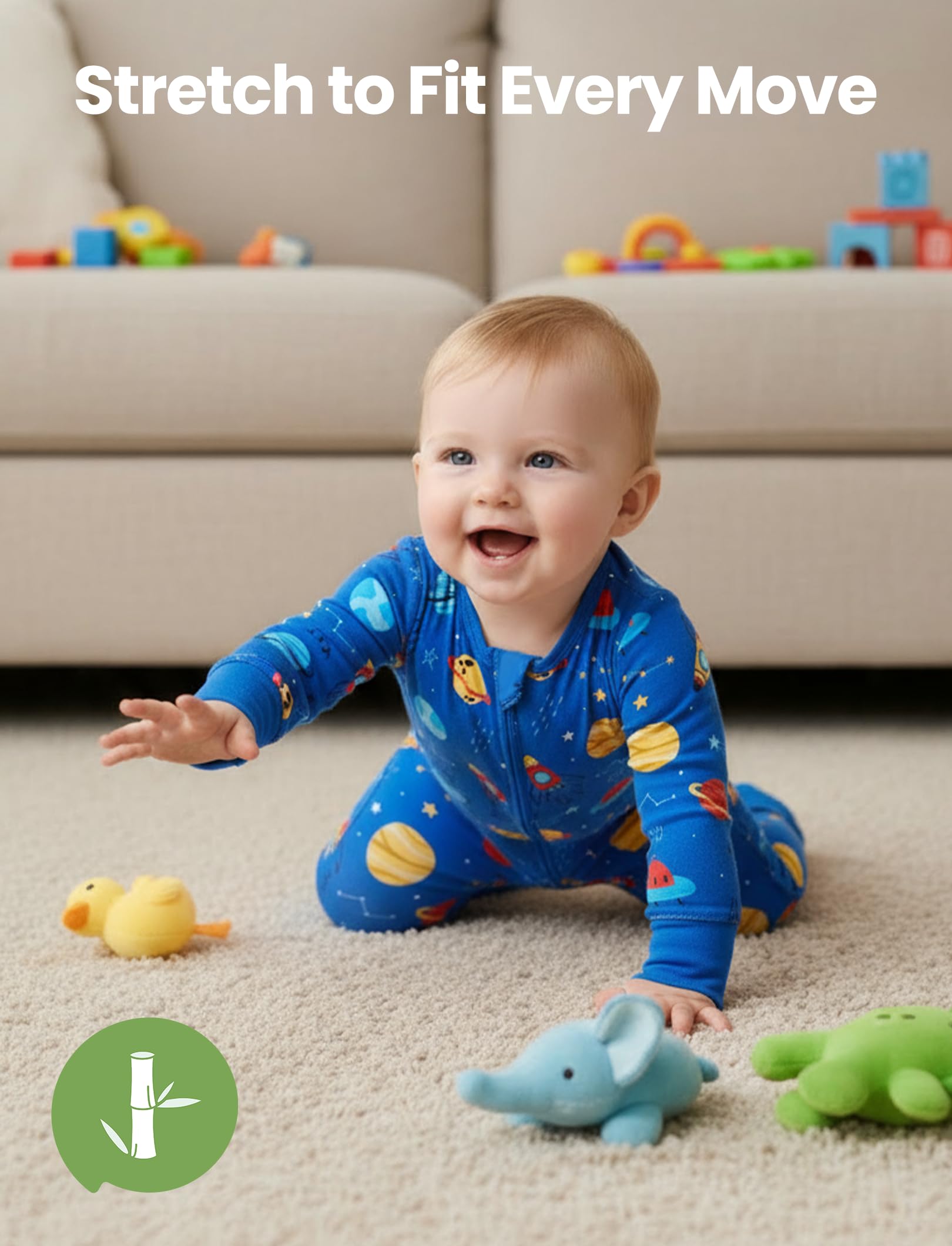 PATPAT Baby Footies Boys Girls - Bamboo Viscose - 2 Way Zipper & Non-Slip Soles Romper Mitten - Footed & Footless Infant Clothes Unisex Jumpsuit 2 Pack Blue/Planet/Dinosaur 18-24 Months
