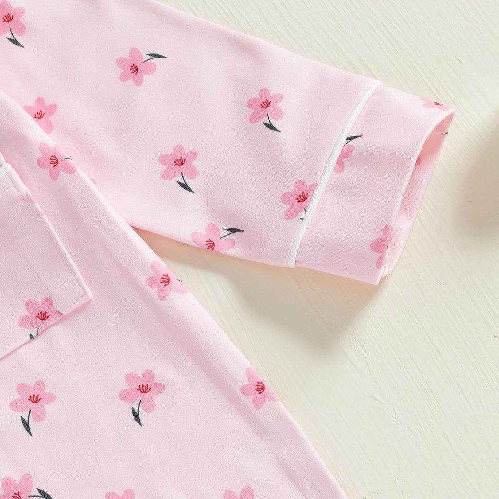 Balaflyie Baby Girl Button Down Pajamas Romper One-Piece Jumpsuit Long Sleeve Sleeper Infant Sleepwear (Wildflower&Pink,18-24 Months)