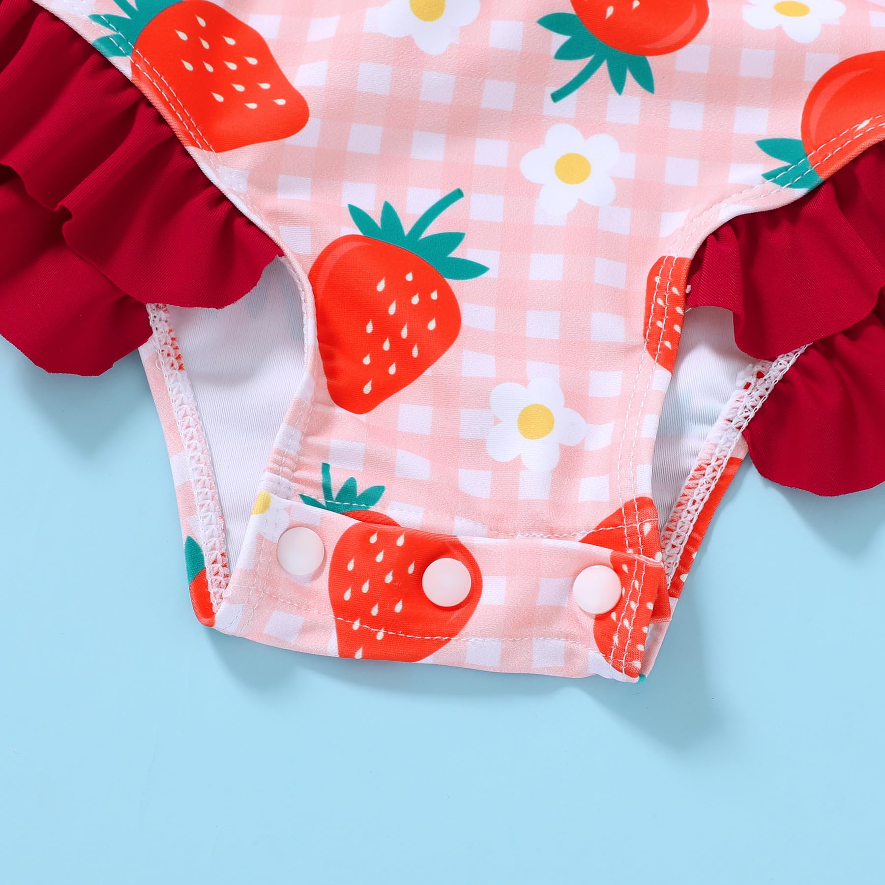 Infant Baby Girl Swimsuit One-Piece Long Sleeve Rash Guard with Hat Set Floral Zipper Bathing Suit Leopard Beach Wear(Pink#Strawberry 12-18 Months)