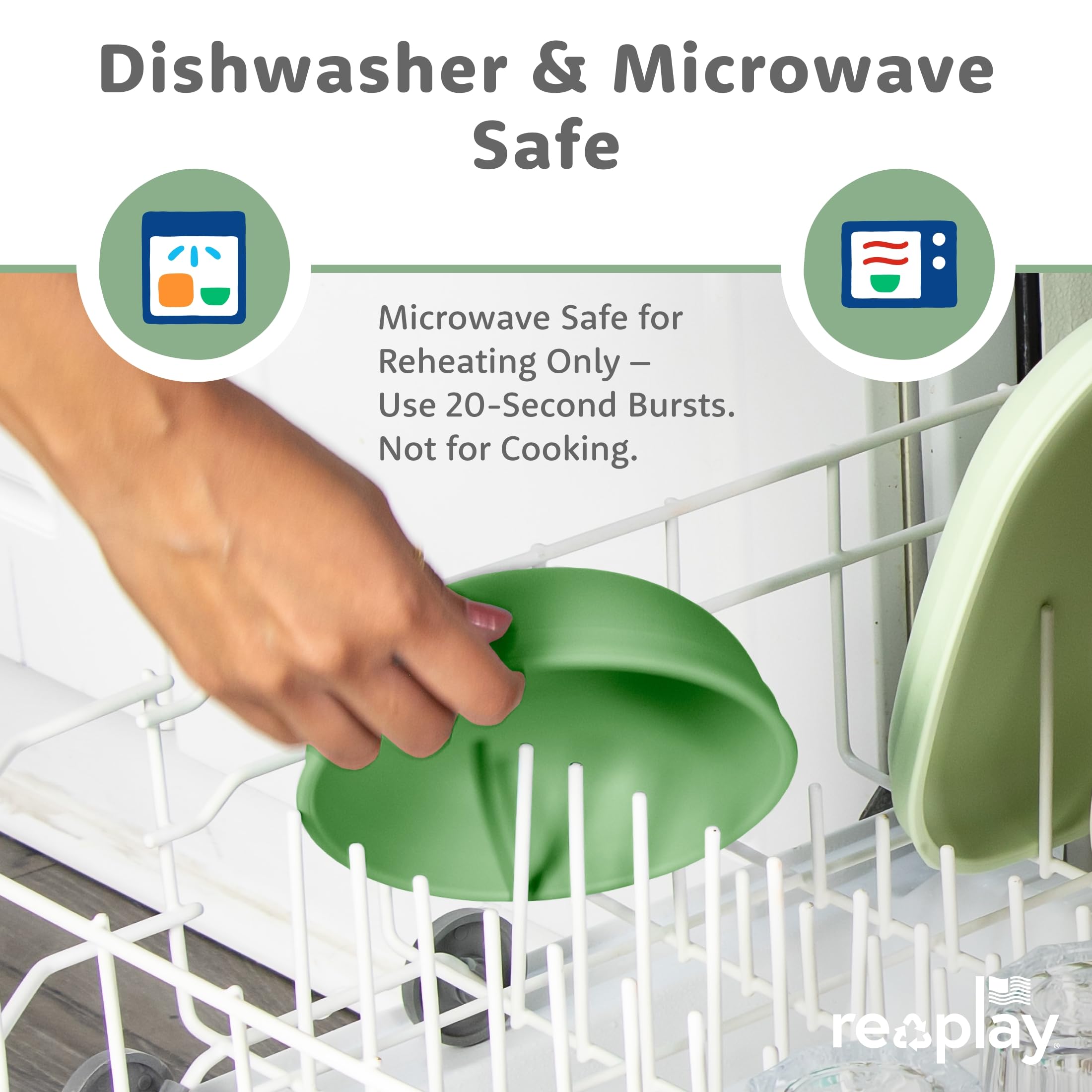 Re-Play Toddler Plates - 9 In and Bowls - 20 Oz. - Kids Plates and Bowls, Microwave and Dishwasher Safe - Set of 4x4 - Sage