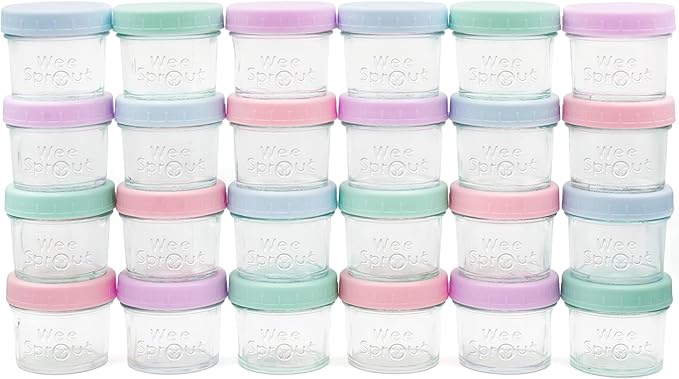 WeeSprout Glass Baby Food Storage Jars w/Lids (8 oz, Puree, Reusable Small Containers, Breast Milk, Fridge or Freezer, Microwave & Dishwasher Safe, Essential Must Have for Infants
